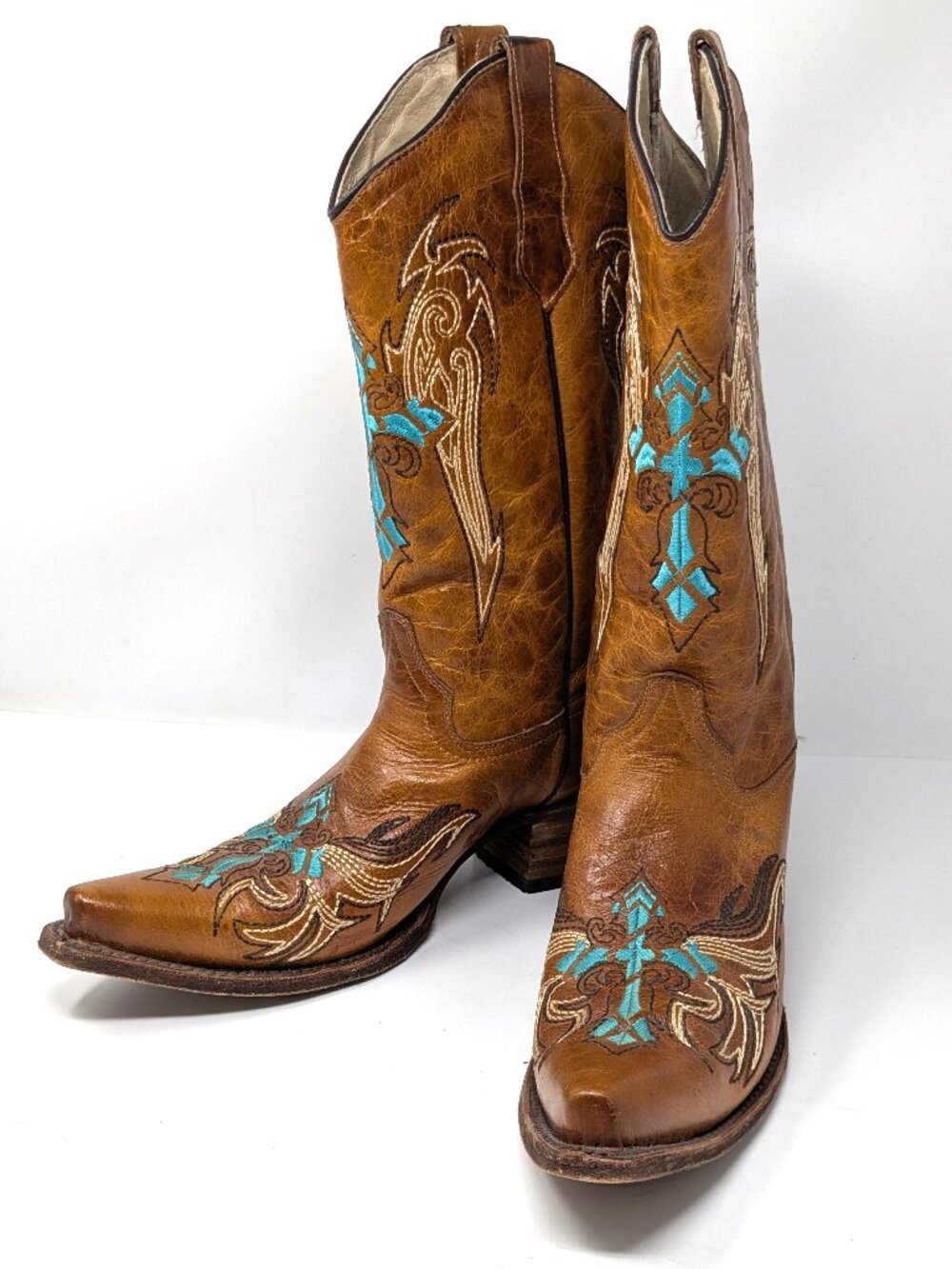 Corral Circle G Womens Cowboy Boots Brown Turquoise Cross Western Size 11